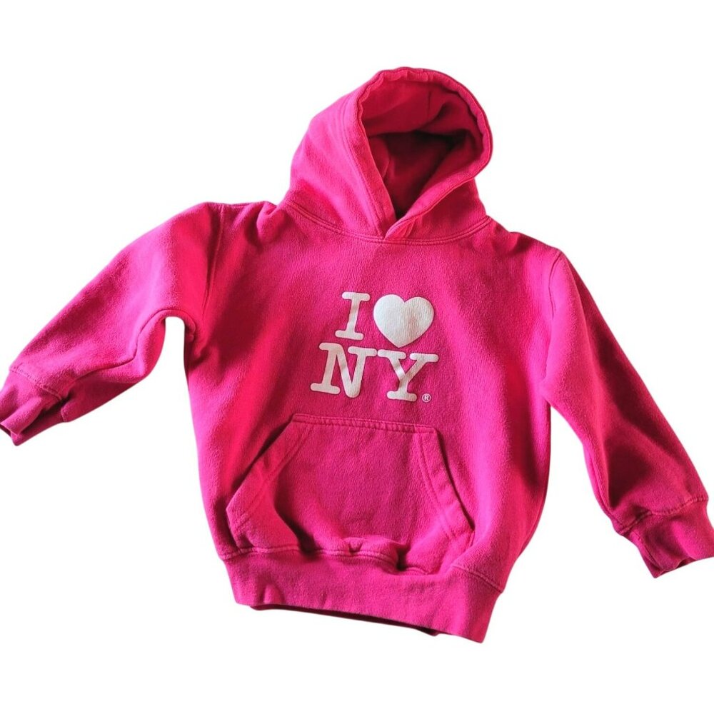 I Love NY Girls Pink Hoodie Hooded Sweatshirt size Small    JH751